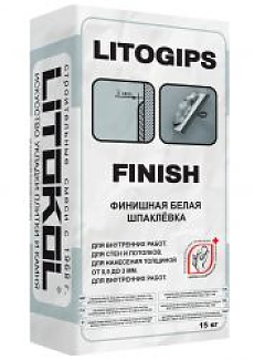 Litogips Finish шпаклевка гипсовая белая, 15кг